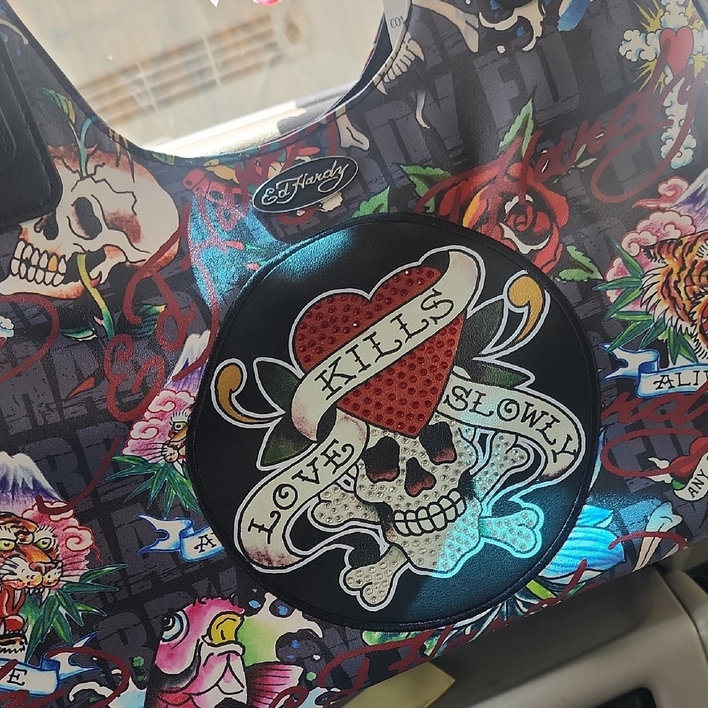 Ed Hardy Skull and Heart Graphic Bag